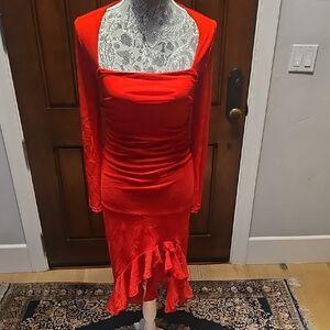 Elegant Red Long Sleeve Dress